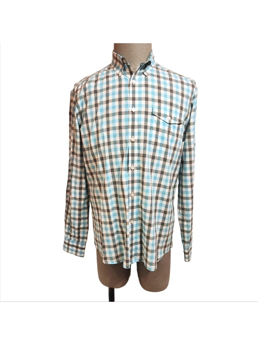 Kenneth Cole Plaid Cotton Button Down Men's Shirt Large